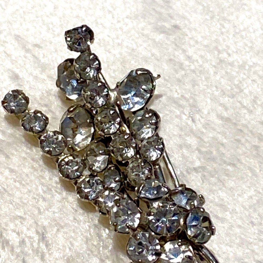 Vintage Austria Rhinestone Spray Brooch 2” Silver Tone Mid-Century Crystal Pin - Picture 6 of 16